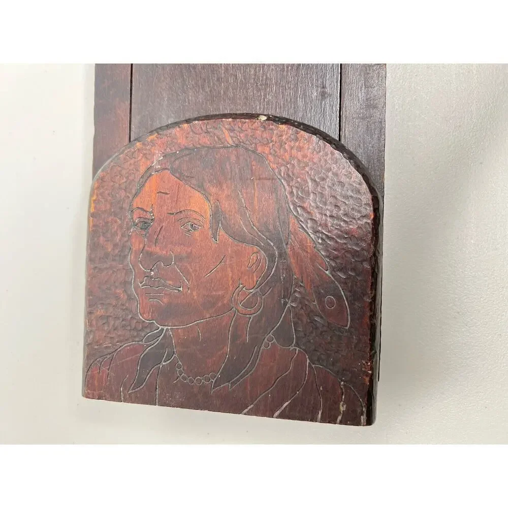 Vintage Expandable Slide Wooden Book Shelf Native American